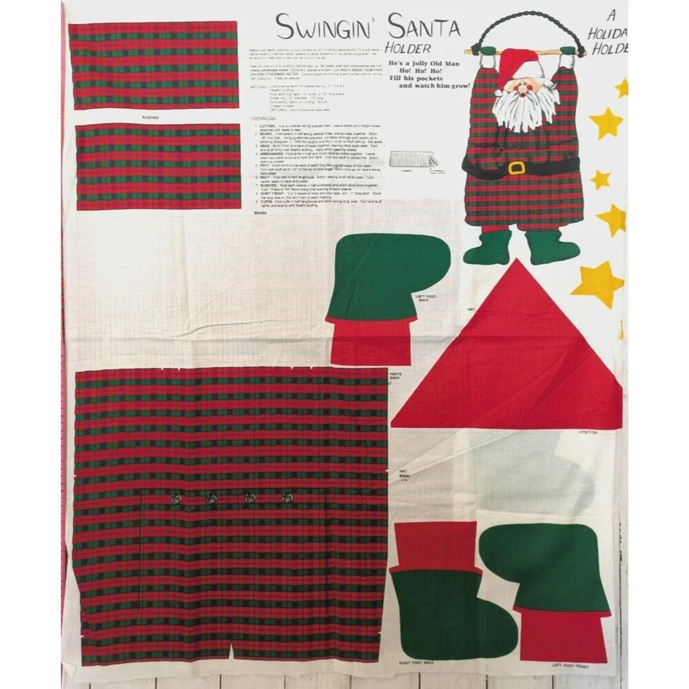 Vintage Springs Industries Swingin Santa Holder Fabric Panel Wall Pocket 36x60